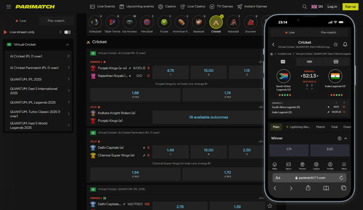 Parimatch Cricket Live Betting Desktop and Mobile Screenshot